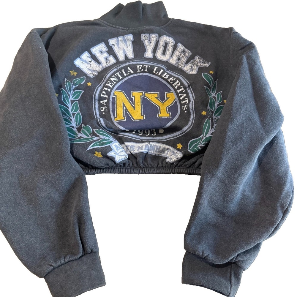 Zara New York Cropped Sweatshirt Women's M Gray NY 1993 Always Manhattan